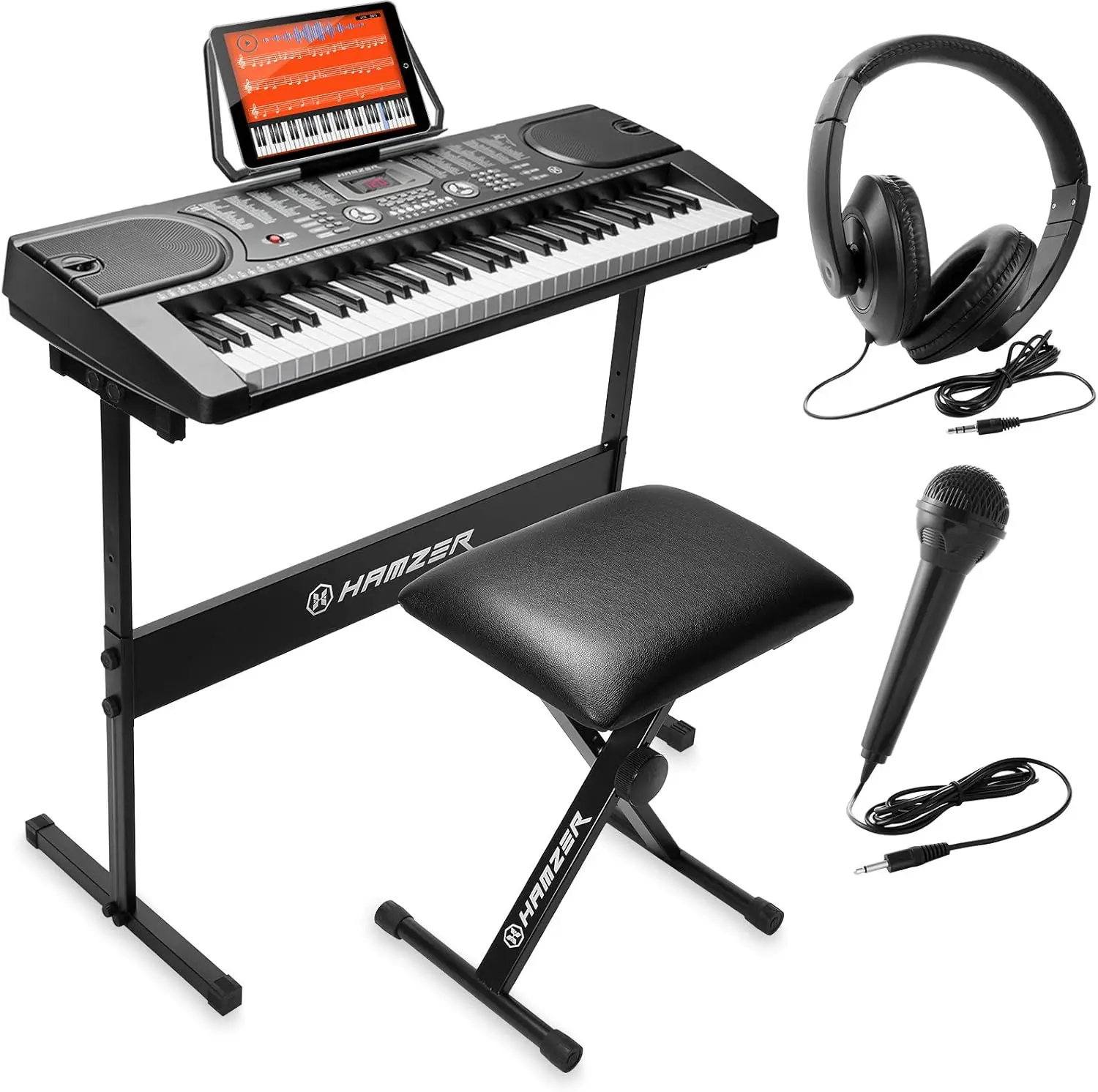 

61 Key Keyboard Piano with Built-In Speakers, Stand, Bench, Headphones, Microphone & Key Labels - Electronic Musical Keyb