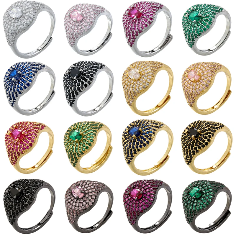 ZHUKOU 17 Farben Herzringe für Frauen Messing Zirkonia oval verstellbare Herrenringe bunte Paarringe Großhandel VJ 589