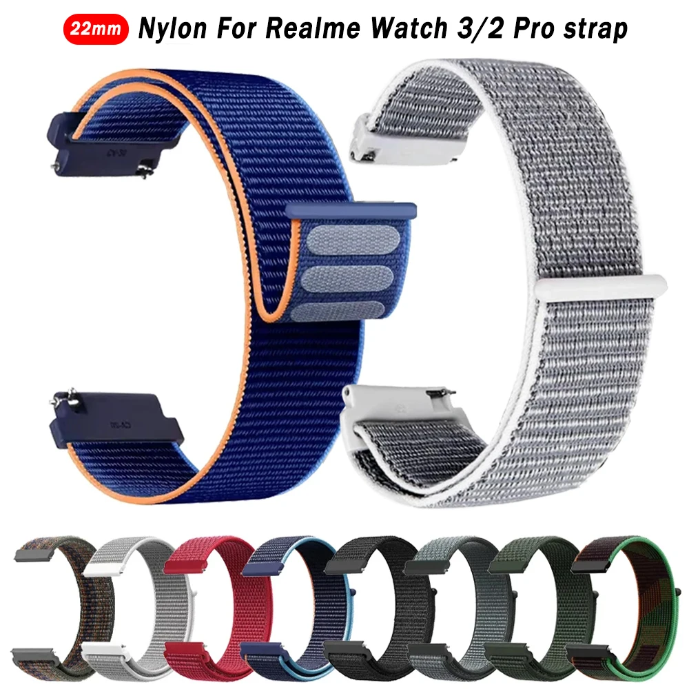 22 مللي متر مضفر النايلون حلقة حزام ل Realme S برو تنفس سوار حزام الساعات ل Realme ساعة 2 برو 3 برو قابل للتعديل الرياضة الفرقة