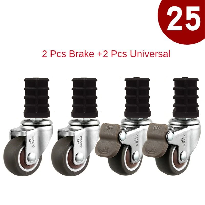 4 Pcs/Lot 1.5 Inch 19/22/25 Furniture Square Tube Wheel Universal Shelf High Quality Stainless Steel Silent Brake Caster Screw