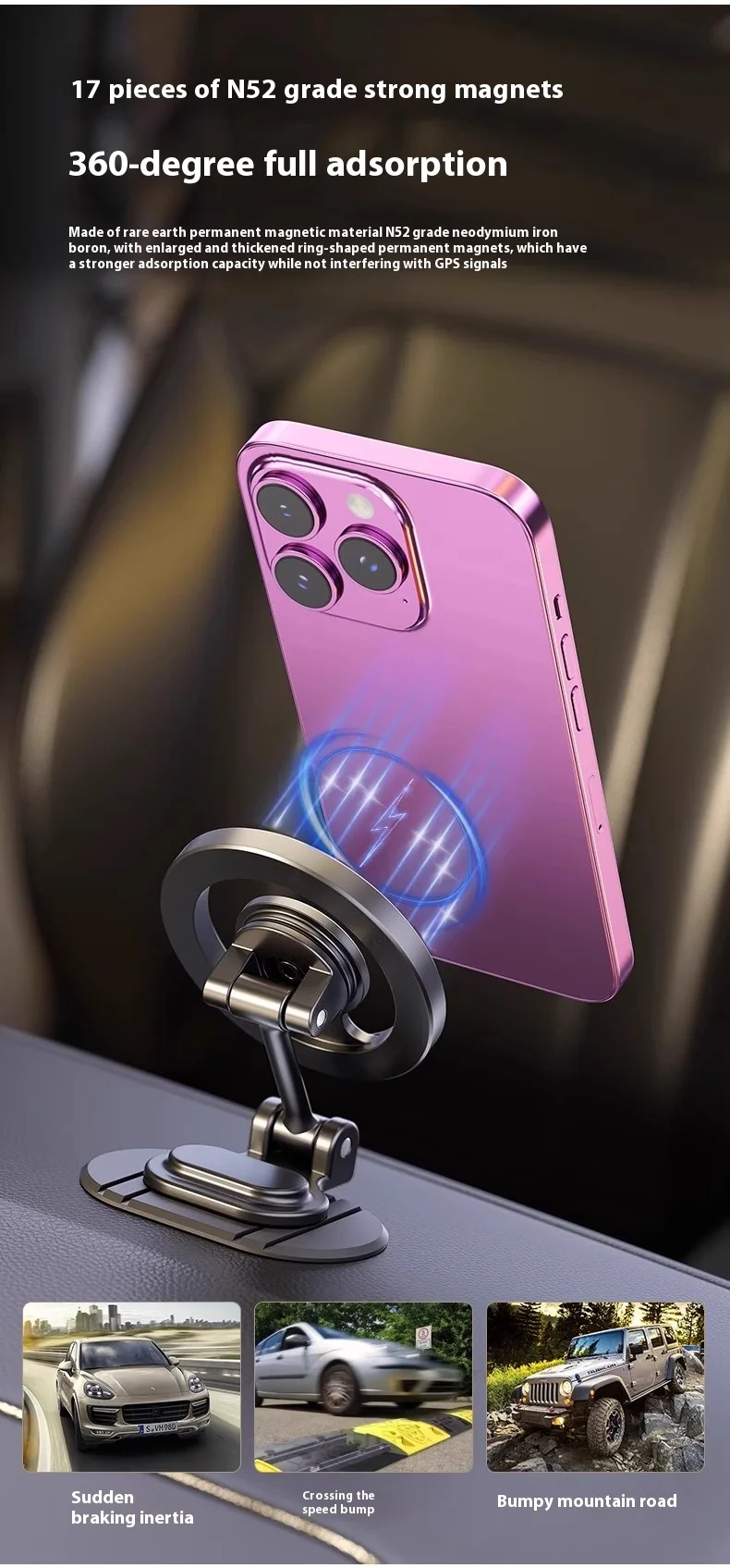 2025 New Car Holder Mobile Phone Magsafe Magnetic Foldableing Rotating Navigation Car Android Apple Universal