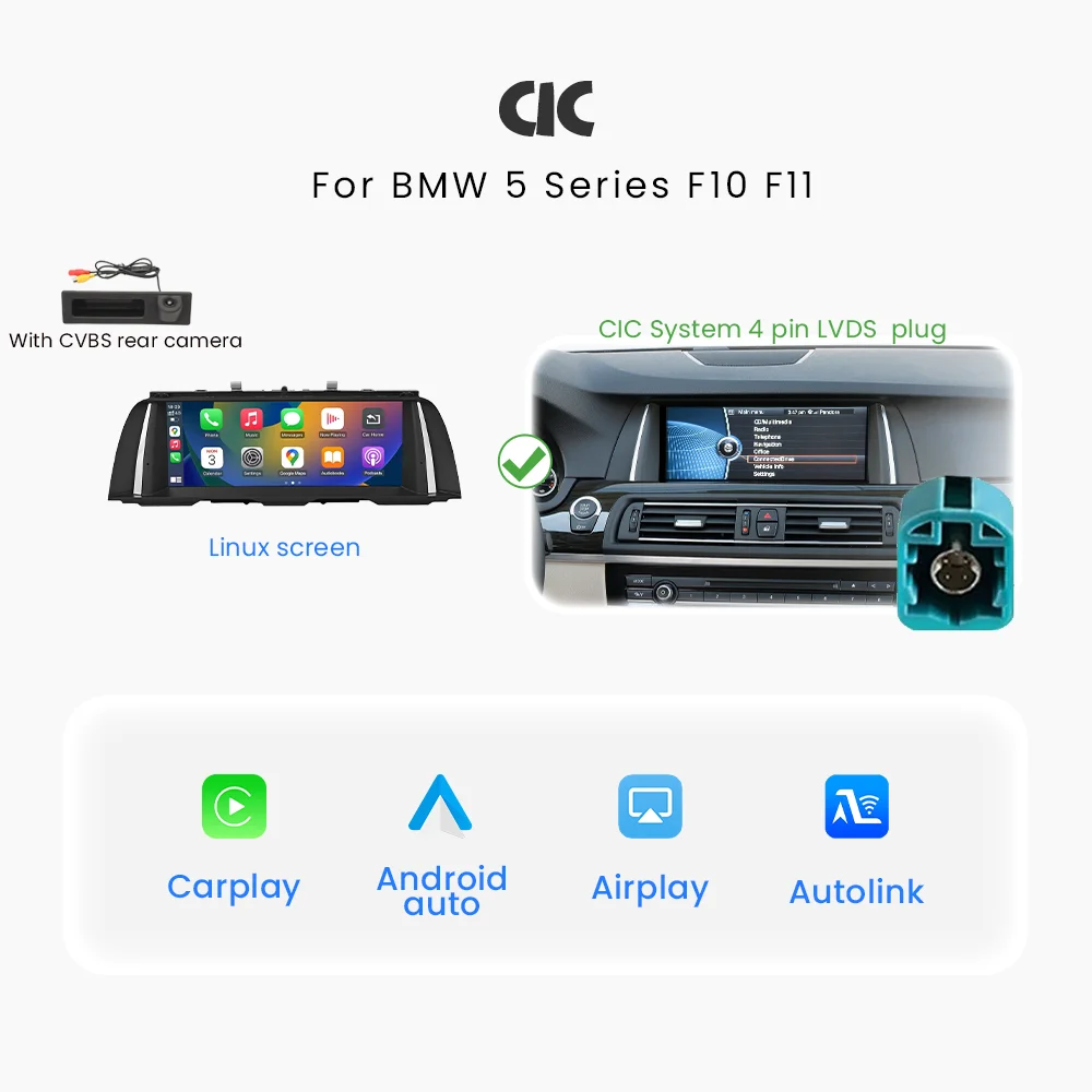 BONROAD Voor BMW 5 Serie F10 F11 NBT CIC Draadloze CarPlay Touchscreen Android Auto Autoradio Multimedia GPS Navigatie Stereo