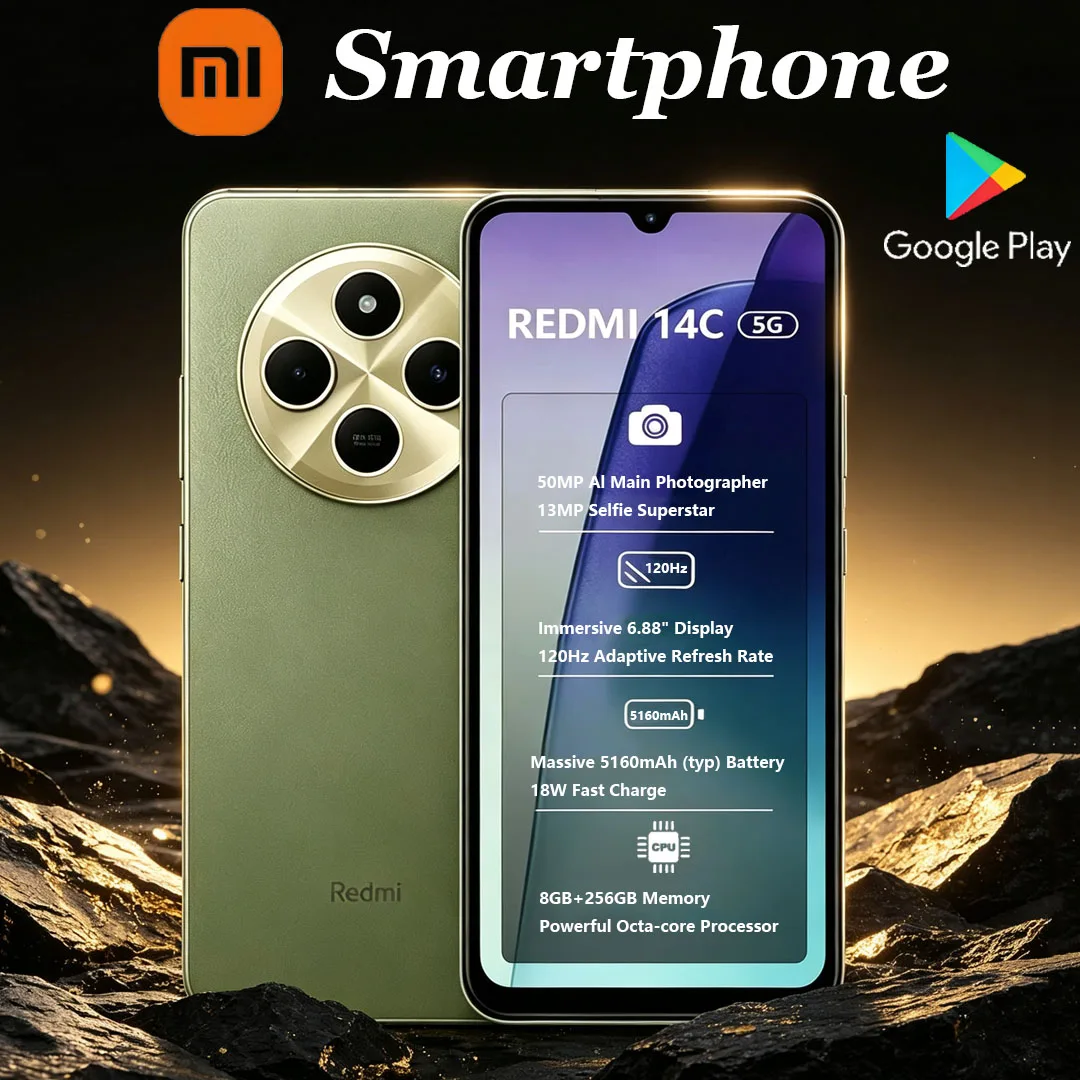 New Xiaomi Redmi 14C 5G Dual-SIM AI Smartphone 6.88 Inches Eye-protecting Screen 5160mAh Long Range Battery Gaming Mobile Phone