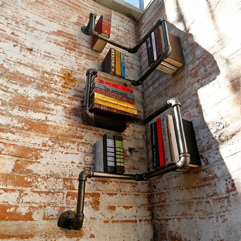 Do Old Iron Bookshelf LOFT Style Rustic Corner Display Rack Industrial Wall Mounted Storage Shelf Unique Home Decorative
