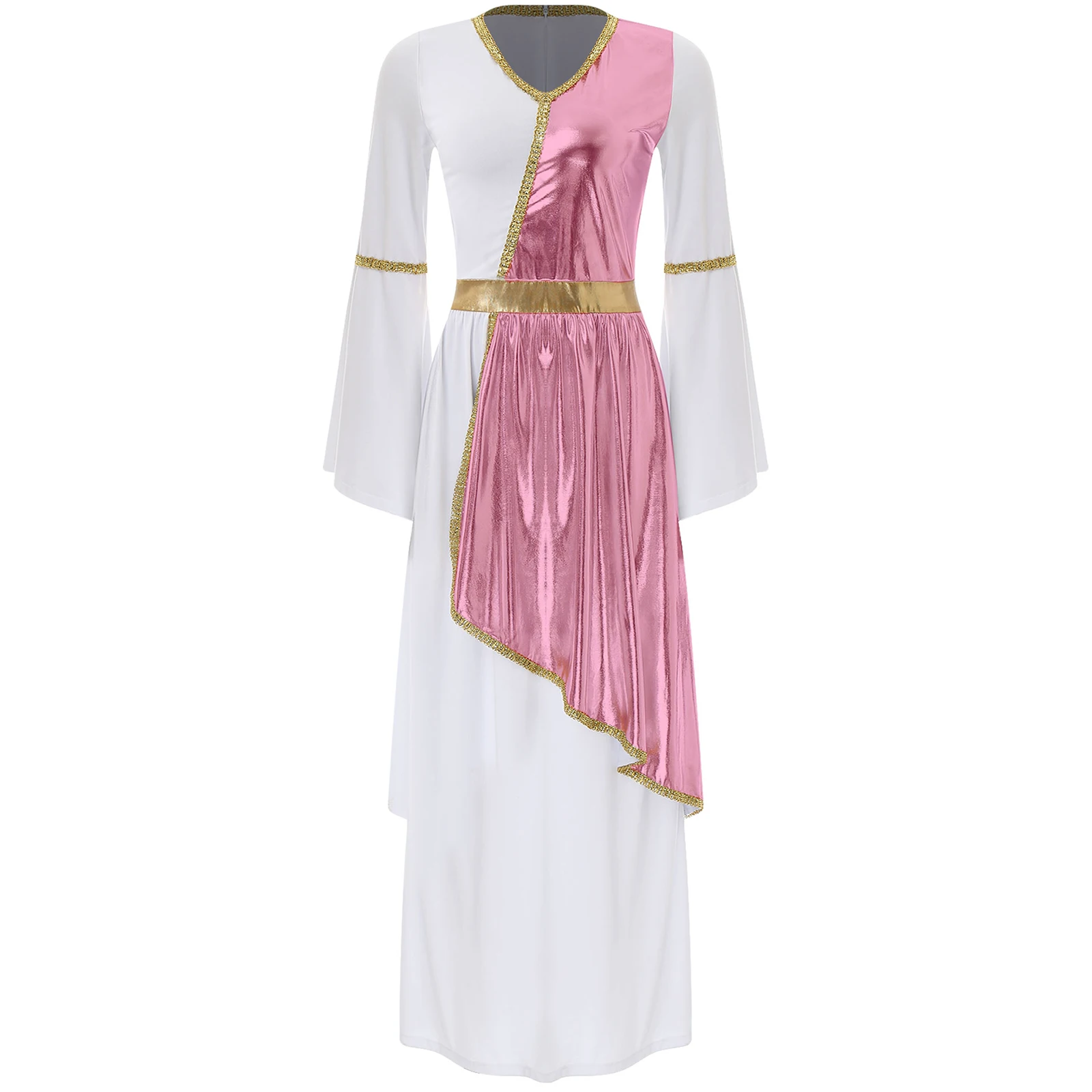 Womens Halloween Ancient Greek Princess Athena Goddesses Cosplay Costume Metallic Shiny Roman Toga Dress Worship Dance Robe