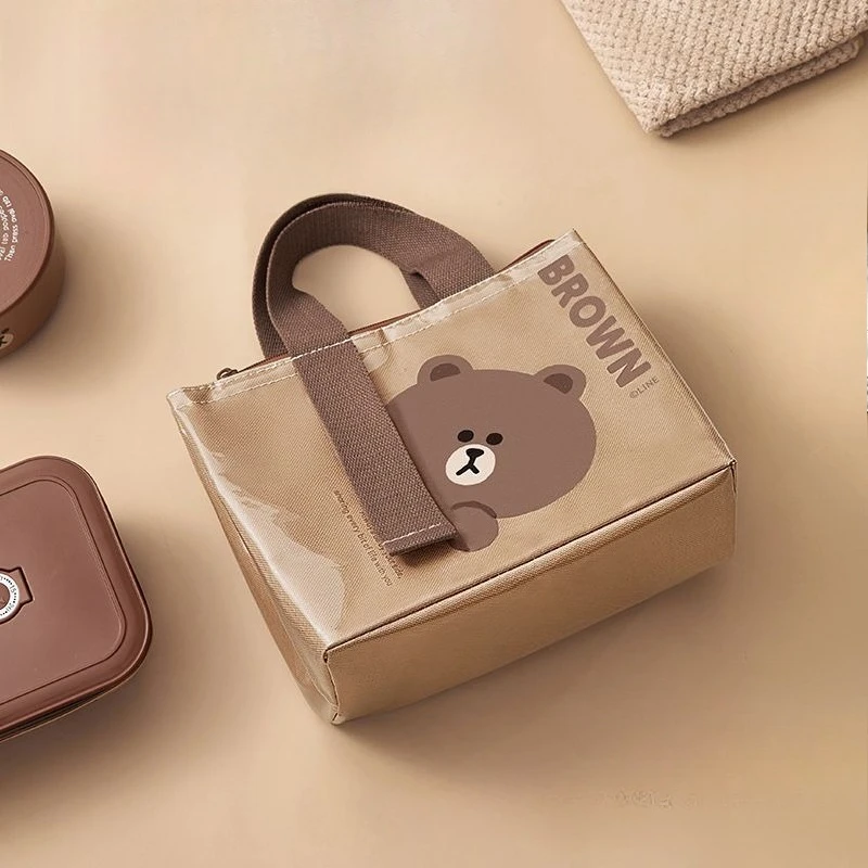 LINEFRIENDS Bento-Tasche Braunbär Neue Kreative Cartoon-Design Große Kapazität Tragbare Studenten-Isoliertasche Wasserdichte Aufbewahrungstasche – Detail 5