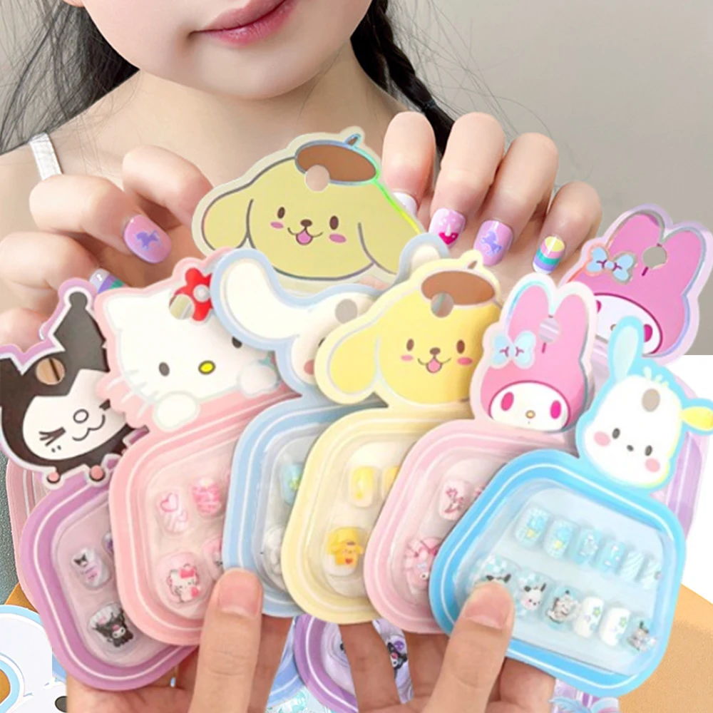 5D Kawaii Sanrio Kuromi Girl  False Nails With Cute Cartoon Hello-Kitty/ Kuromi/Melody/Pochacco Fake Nails For Children Tips