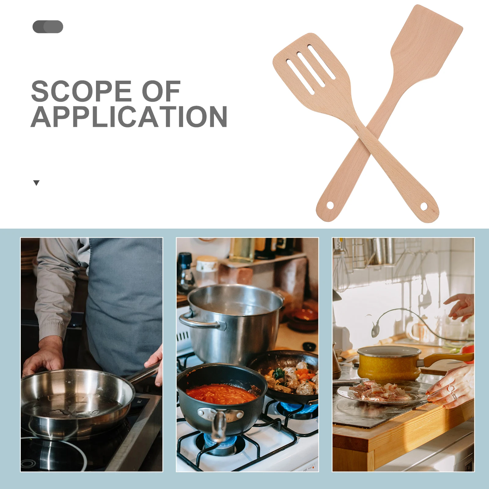 

2pcs Wooden Spatula Long Handle Kitchen Utensils Anti-Scratch Cooking Tool Heat Resistant Eco-Friendly Wood Shovel Bake