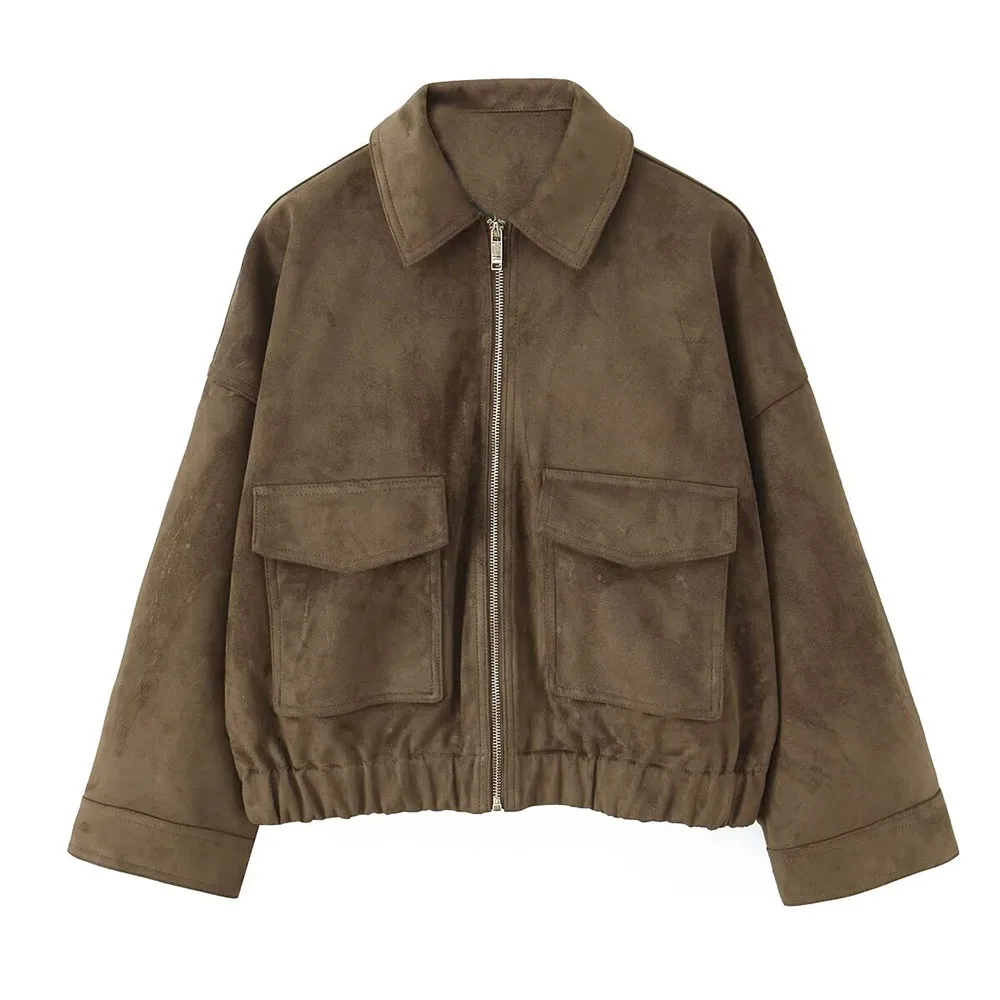 

DiYiG женская осень 2021, новая модная замшевая куртка с эффектом текстуры, повседневное пальто на молнии с длинными рукавами в стиле ретро, верхняя одежда Mujer