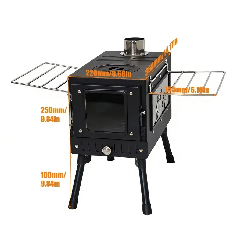Portable Black Carbon Steel Winter Tent with Stove for Wood Heating Factory Direct Delivery