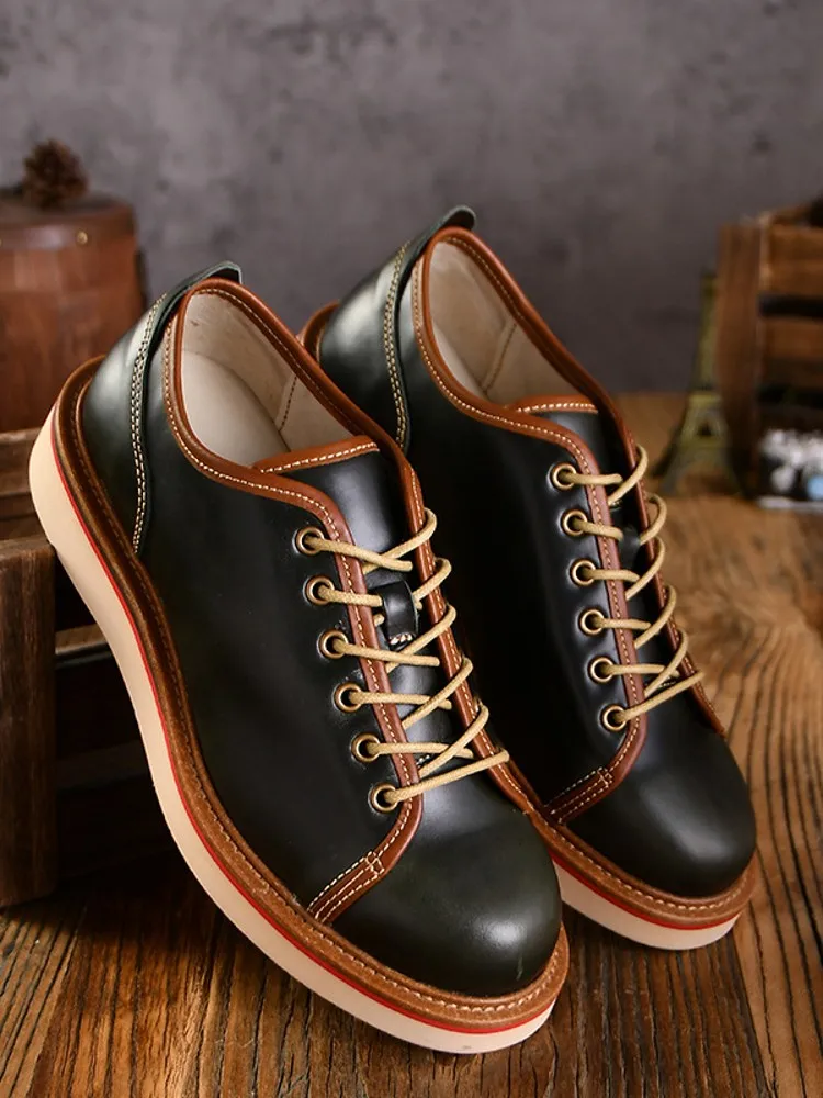 Vintage Mannen Ronde Neus Werkschoenen Lente Engeland Stijl Lace Up Hoge Kwaliteit Lederen Formele Schoenen Hoge Straat Skateboarden Schoenen