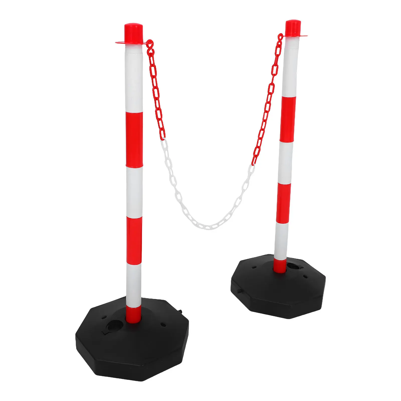 1set-road-safety-barrier-post-plastic-traffic-delineator-portable-red-white-fillable-base-for-construction-parking-driveway