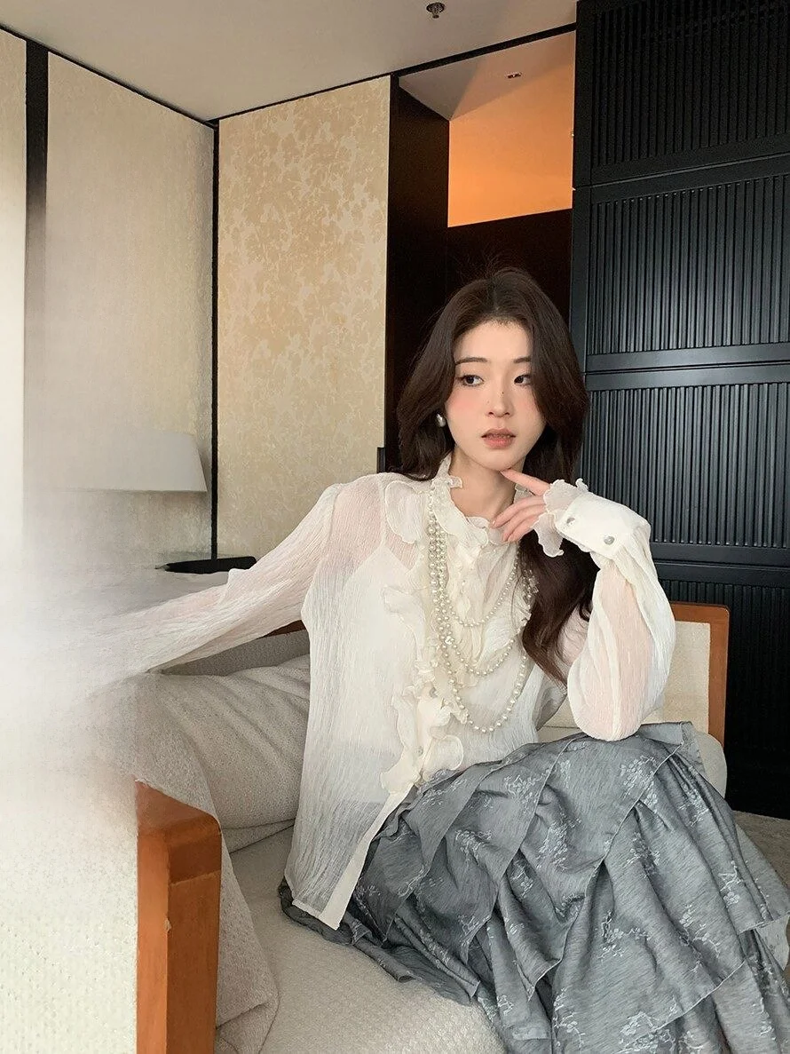 

Белая женская рубашка с длинным рукавом, дизайнерская модель Summer Iceollo, из полиэфирного волокна, коллекция Лето 2024, C243055