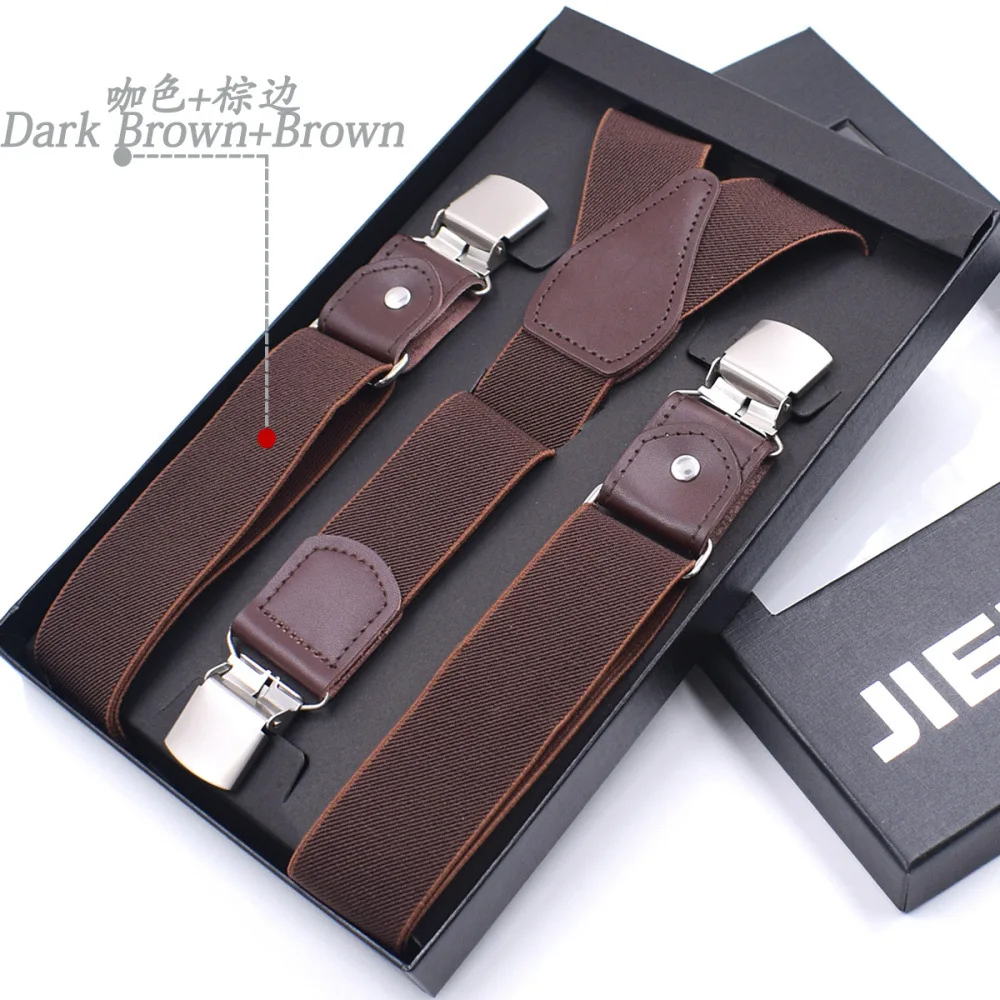 3.5CM Men's Suspender 3 Clips Leather Garter Wide Suspensores Hombre Belt Strap Bretelles