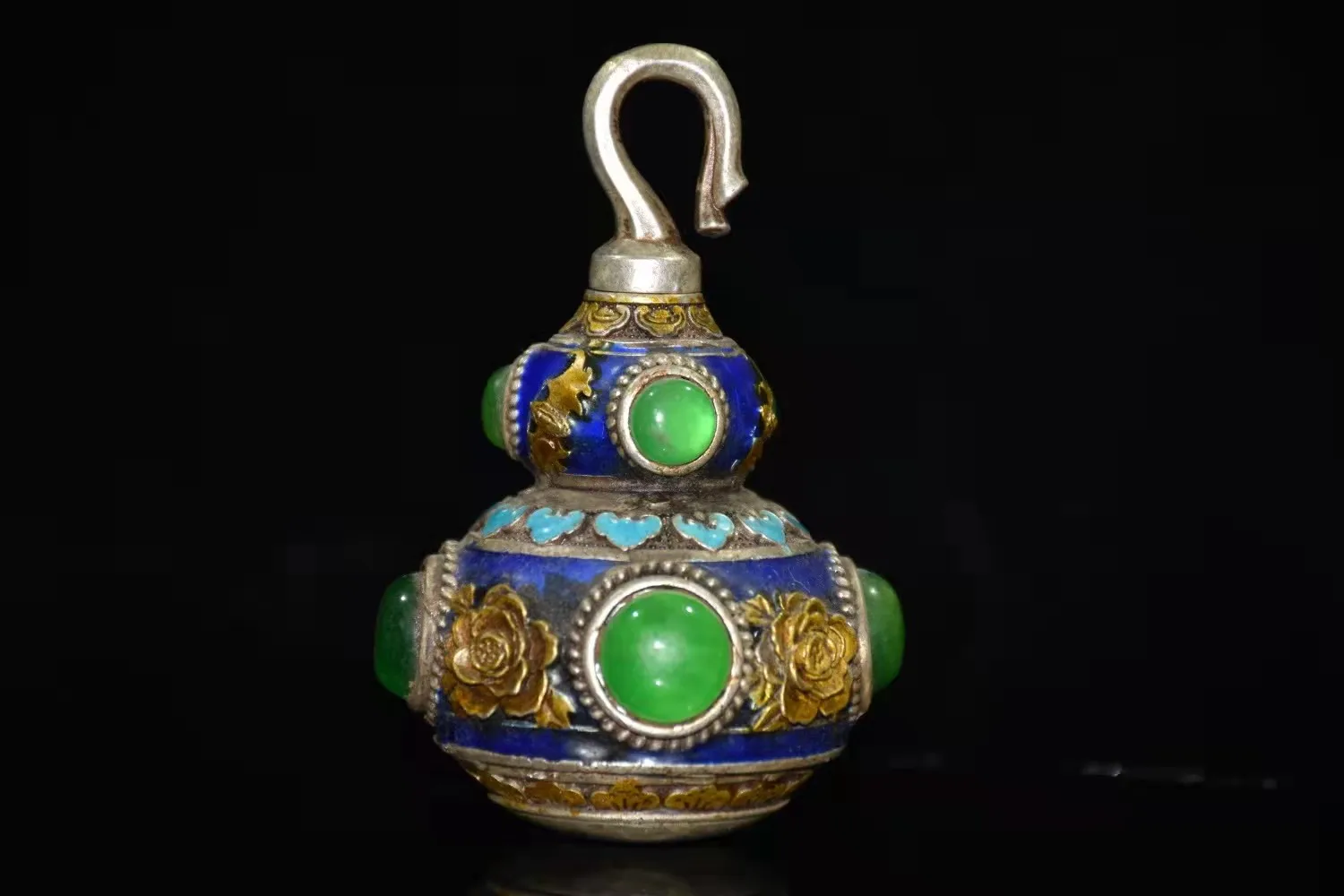 Rare Old QingDynasty  carving siver&gree Emerald snuff bottle, gourd shape,hand crafts,best collection&adornment,free shipping