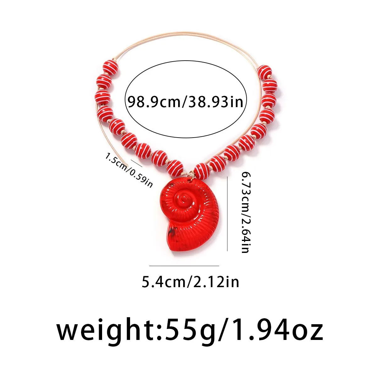  Vintage Red Striped Beaded Conch Pendants Necklaces Women Bohemian Vacation Style Summer Beach Statement Necklace Jewelry
