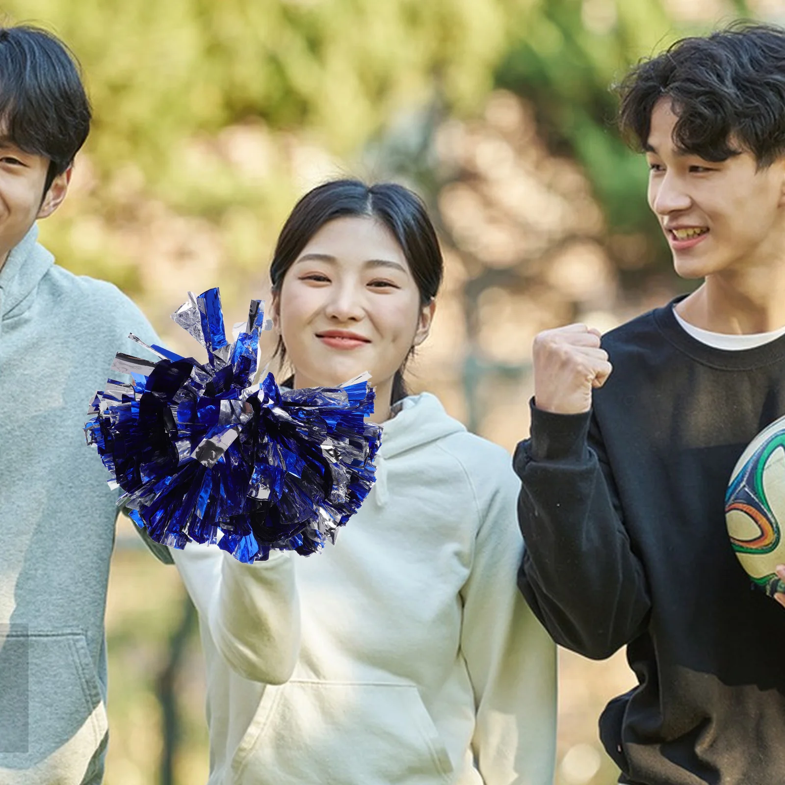 

Синие, серебряные, металлические фольги, помпоны для черлидинга для спортивной танцевальной команды, аксессуары для аплодисментов для взрослых