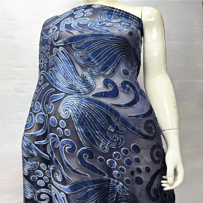 

5 ярдов, нигерийская флокированная бархатная кружевная ткань с блестками, байковая африканская тяжелая бусина и жемчуг для женщин, вечерние платья 12L89203