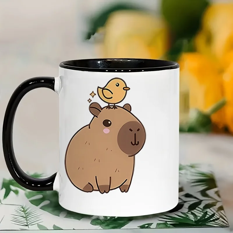 Cute Cartoon Capybara Chick Ceramic Coffee Mug, 11oz 350ml Colorful Print Mug, Personalized Custom Mug, Microwave Safe Cute Aest