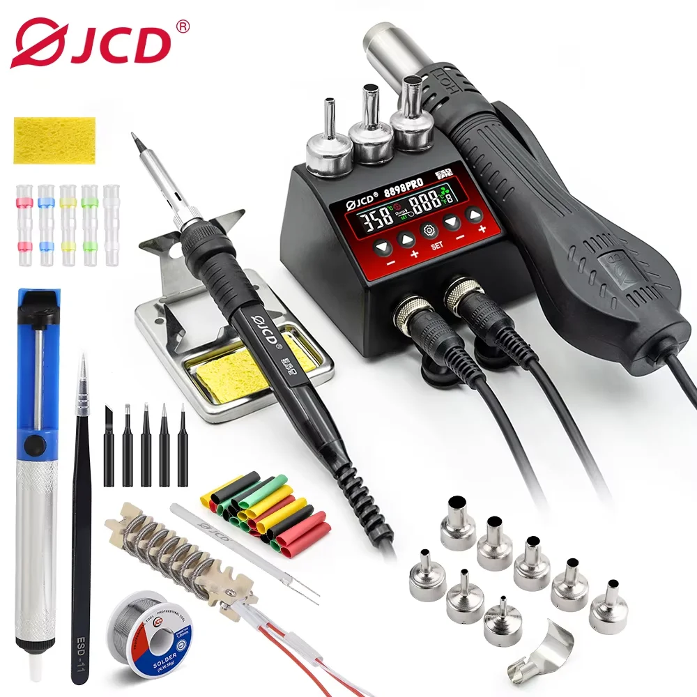 

JCD 750W New 8898Pro 2 in 1 Soldering station LCD Display Adjustable Temperature Air Flow Control BGA SMD IC Welding Rework Tool