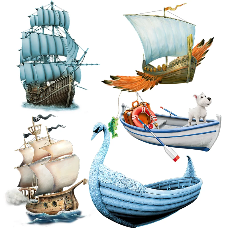 Three Ratels CF1 Childlike cartoon sailing boat dream boat kid's bedroom wall decal kindergarten decorative Decal