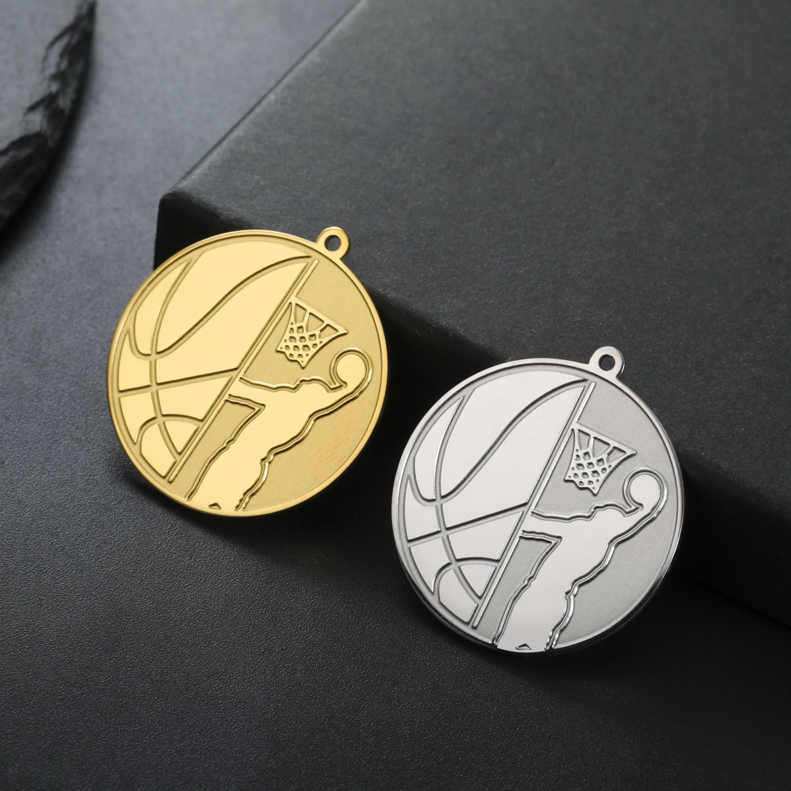 

1pc stainless steel basketball pendant for men and boys, round fashion sports pendant necklace for hip-hop athletes jewelry