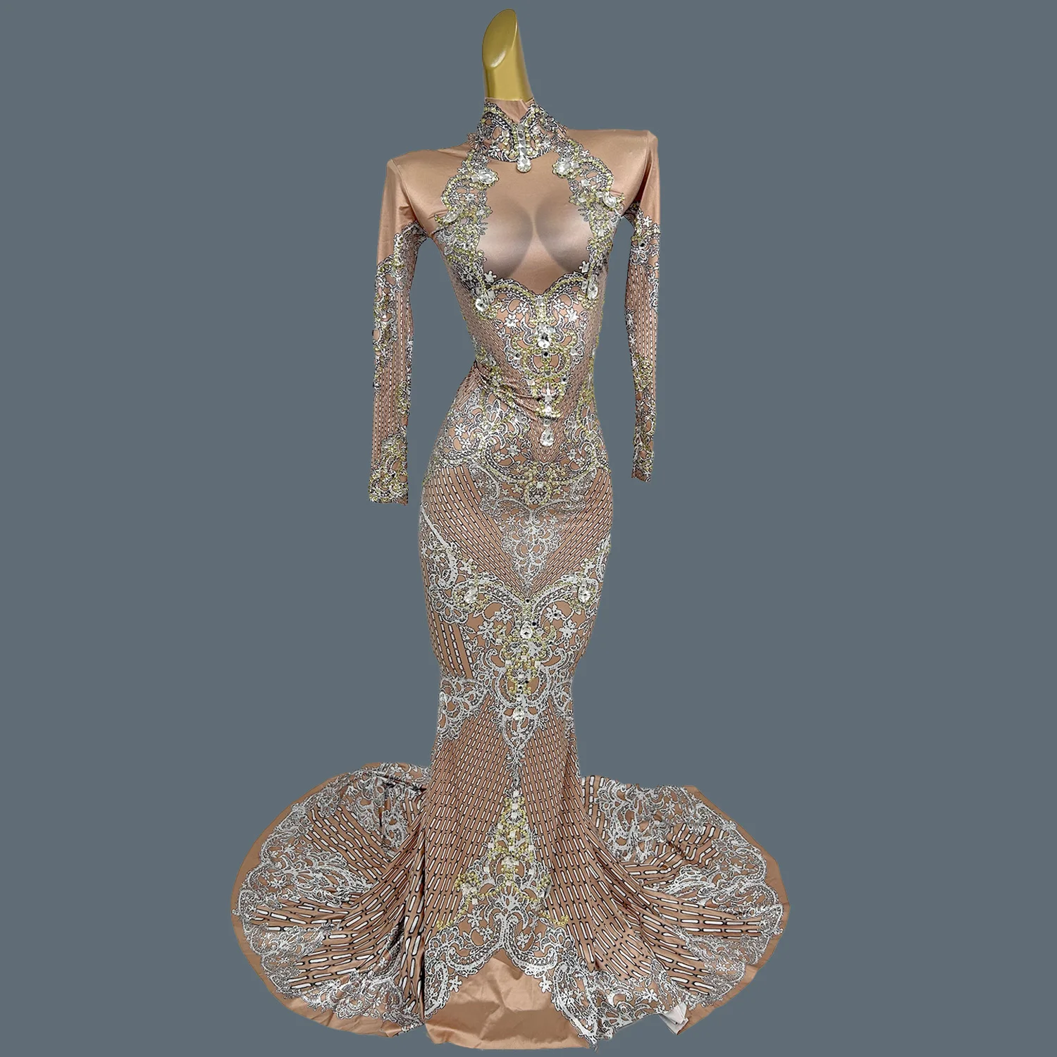 

Sexy Sparkly Rhinestone Spandex Long Dresses Night Party Prom Festival Celebrate Floor-length Dress Evening Gown Women Couture