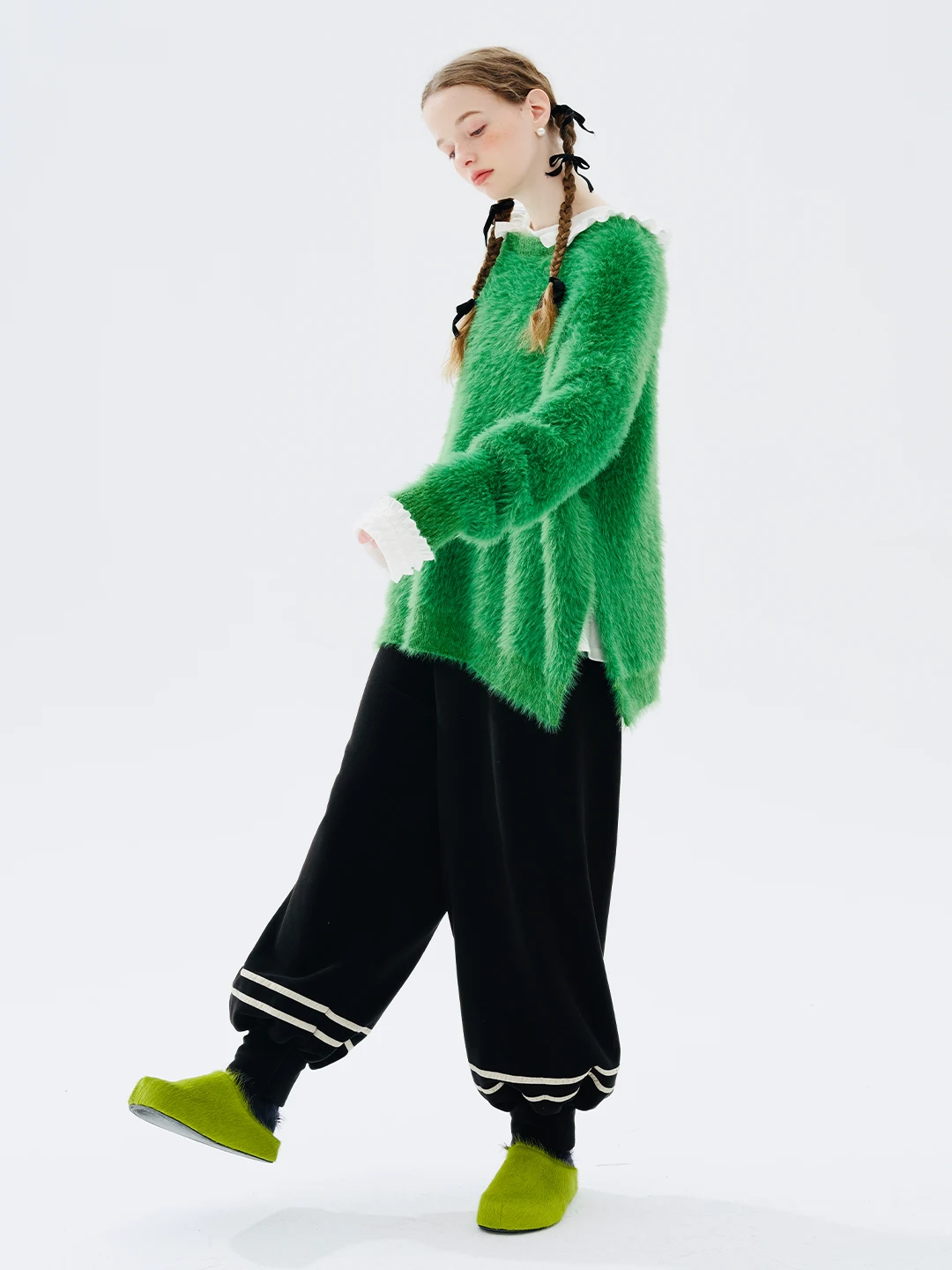 imakokoni 2023 autumn/winter new green lazy loose mohair soft waxy sweater female 234348