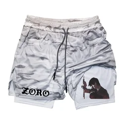 Men's Anime Printed Shorts, 2 in 1 Quick Drying Double Layer Athletic Shorts, Fitness, Outdoor Recreation, Training, 2024