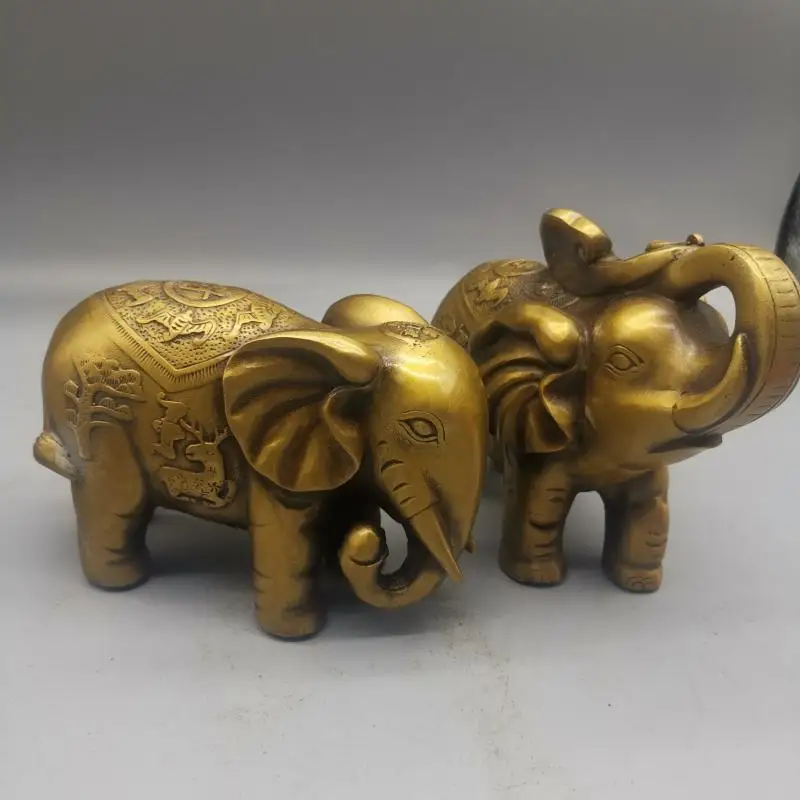 

A Pair of Brass Elephant Decorative Statue Brass Elephant Animal Decorative Sculpture Feng Shui Lucky Statue Handicraft Gift