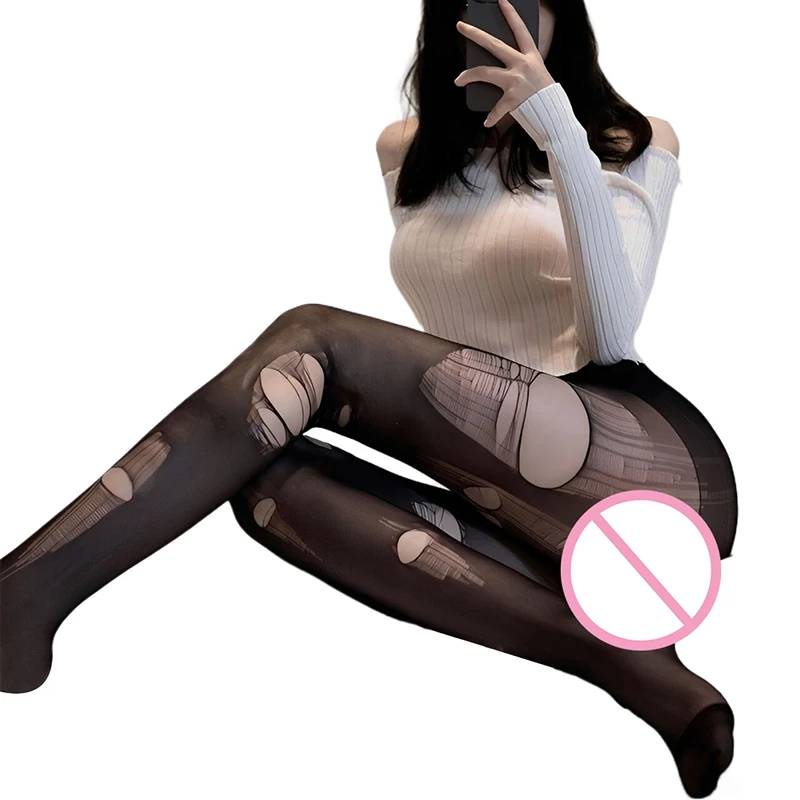 

Сексуальные чёрные чулки-сетка с открытой промежностью и ажурным кружевом, больших размеров