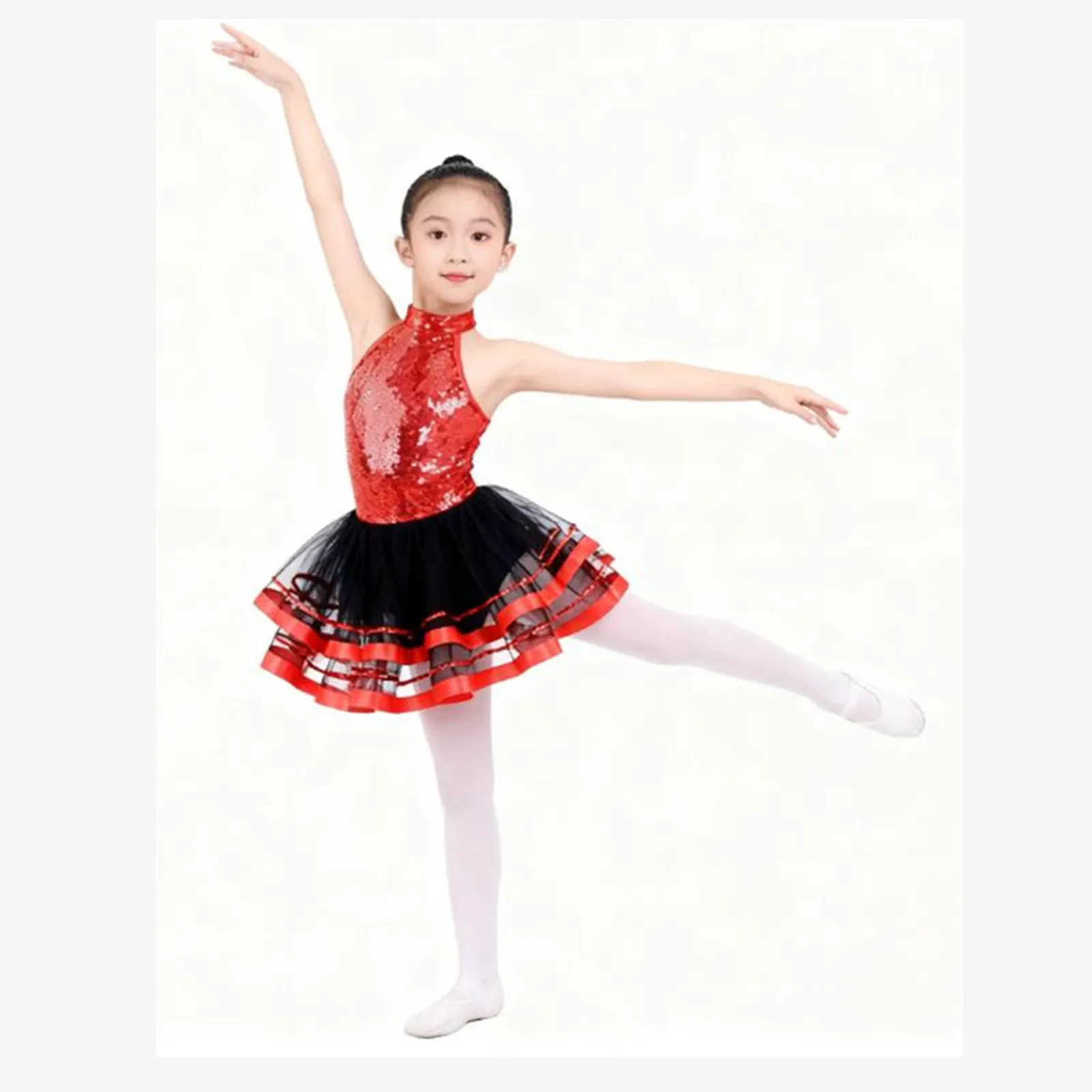 Bambini Ragazze Paillettes scintillanti Ginnastica Body Balletto Tutu Maglia Abito da ballo Principessa Ballerina Costumi di danza latina