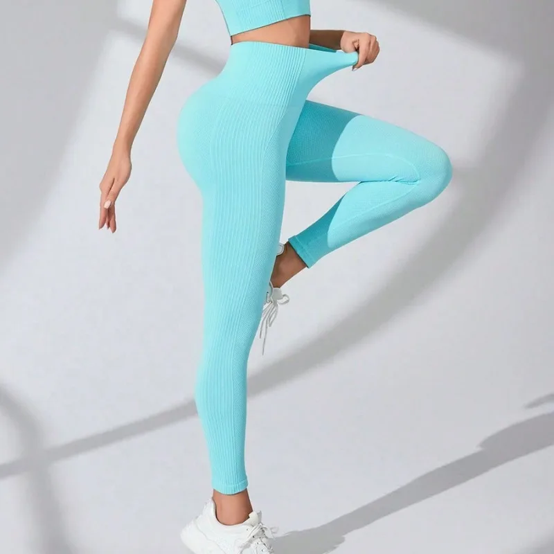 Seamless High Waisted Yoga Leggings Women Thread Butt Lifting Quick Dry Tummy Control Workout Leggings for Gym Fitness Running