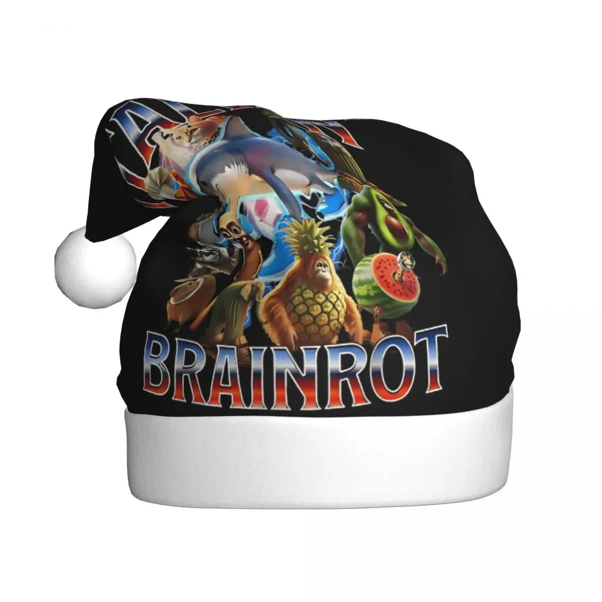 Italian Brainrot Tralalelo Tralala Tung Tung Tung Sahur Meme Plush Christmas Hat for Adult Men Women Santa Hat Cap Xmas Party