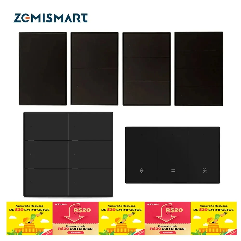 Zemismart Zigbee US Black Wall Light Switch with Neutral 1 2 3 4 6 Gangs Interruptor Curtain Switch Tuya App Alexa Google Home