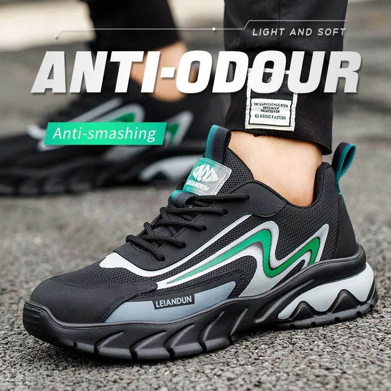 أحذية Leiandun الرجالية الصيفية المقاومة للرائحة وخفيفة الوزن ومريحة من الصلب لأصابع القدم للعمل للبناء