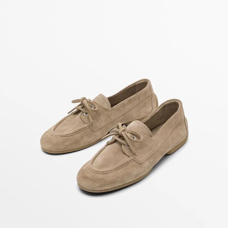 Mrxmus dutit 2025 أحذية النساء الجديدة شعر الحصان الزخرفية أحذية مسطحة عادية مريحة الدانتيل يصل المتسكعون أحذية التنقل اليومية