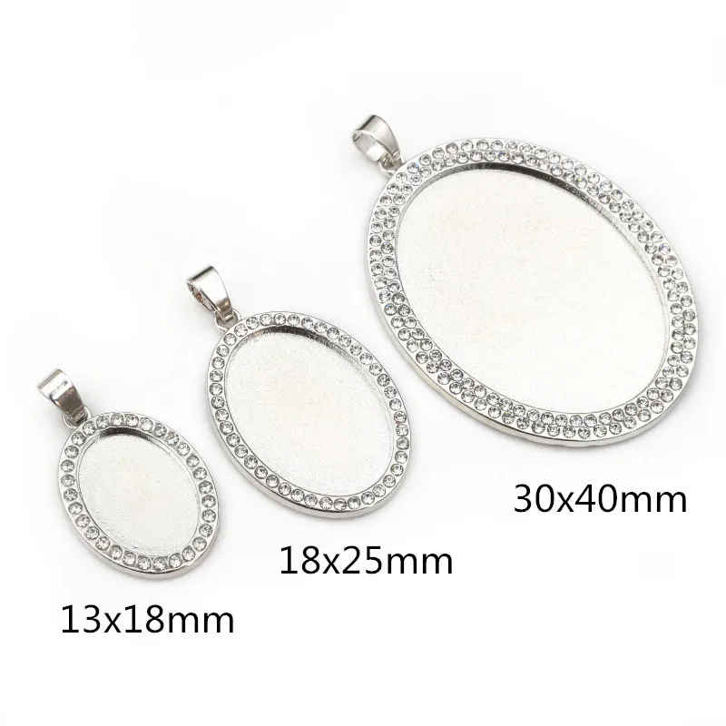 5pcs 13x18mm 18x25mm 30x40mm Inner Size Oval Transparent Rhinestone Style Cameo Cabochon Base Setting Pendant