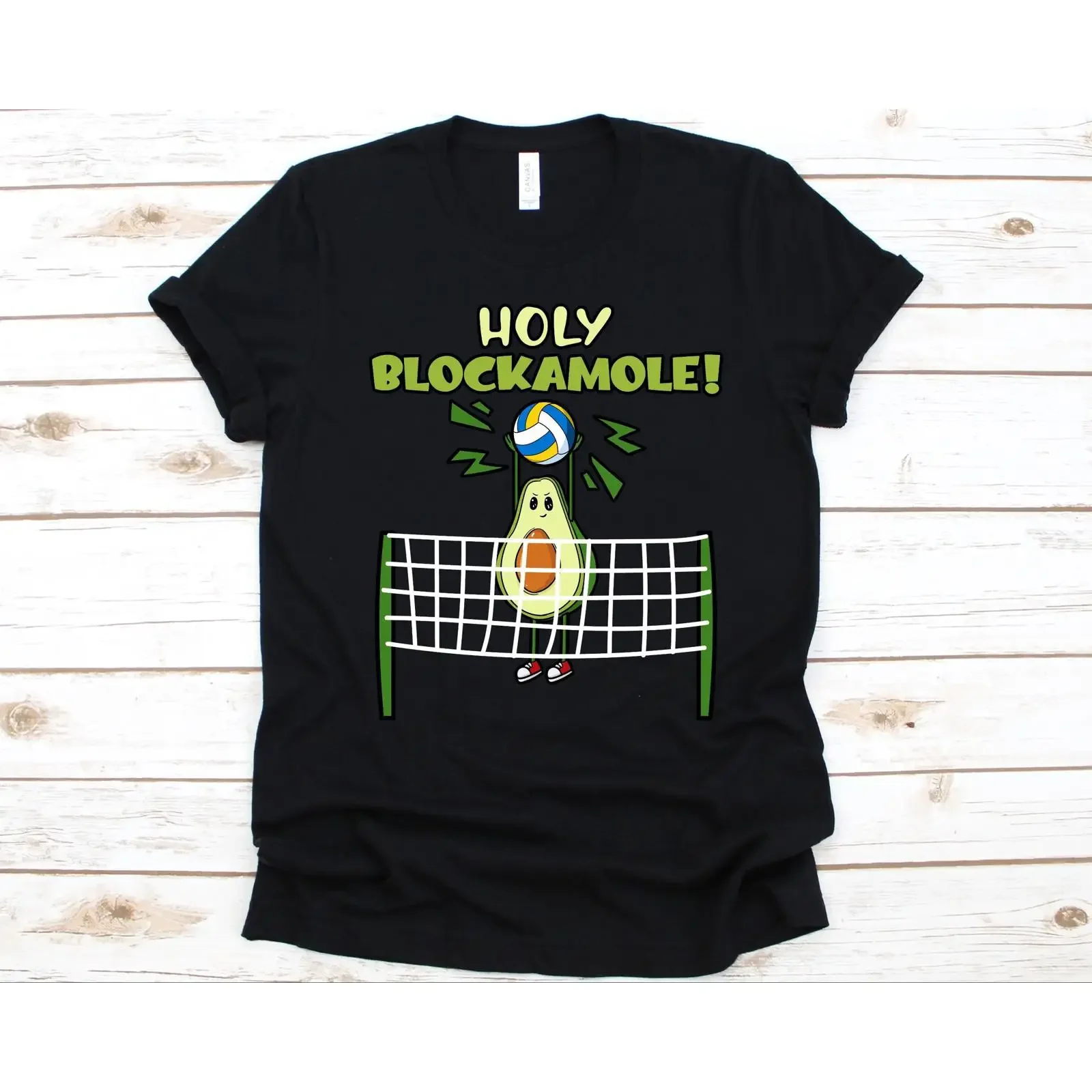 Holy Blockamole Cute Avocado Volleyball T Shirt Funny Guacamole for Lovers Players Casual  vintage Washed Versatile homme