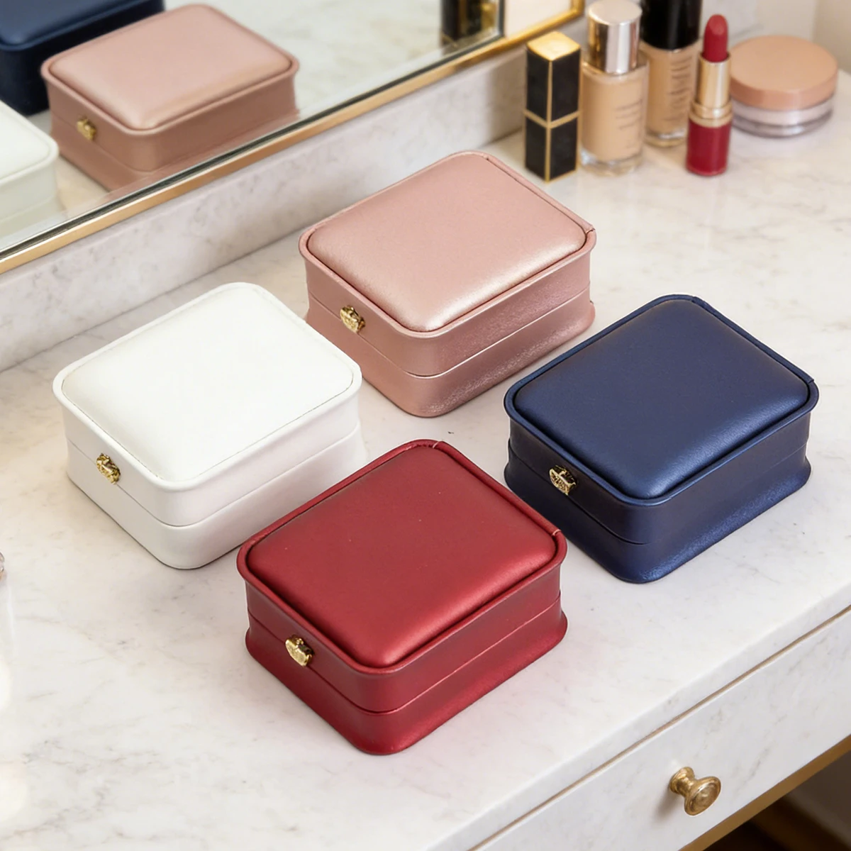 PU Leather Ring Box with Velvet Lining