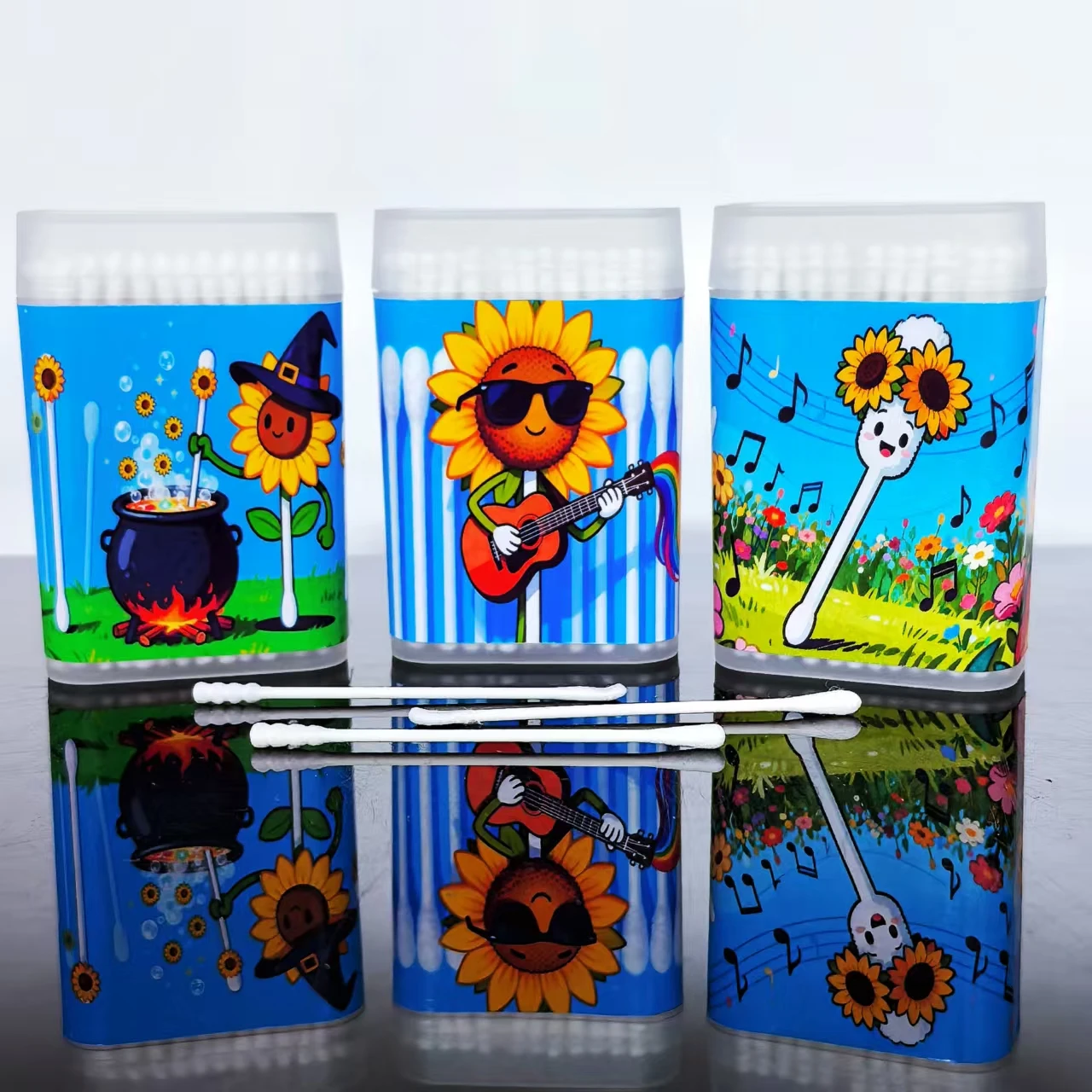 300pcs Creative Sunflower Cotton Swabs, Double-Headed Thin-Shaft Paper Stick Cotton Buds, Household Cotton Swabs
