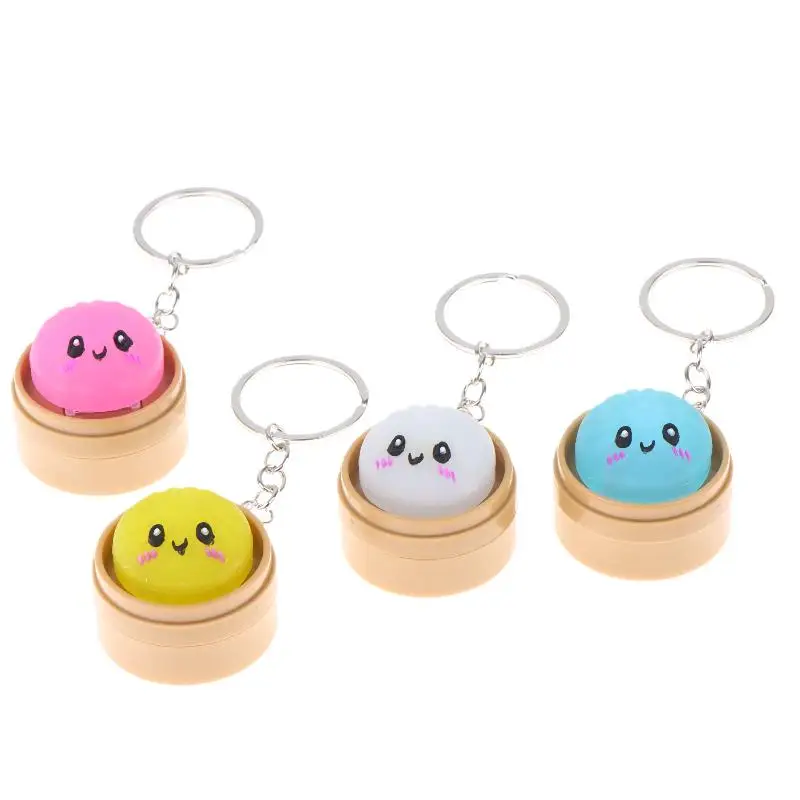 Mini Steamed Bun Squeeze Keychain Cute Kawaii Soft Stress Relief Pendant for Backpack Kids Birthday Party Favors
