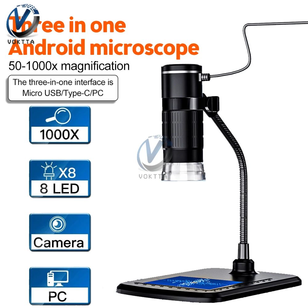 Wireless Digital Microscope Handheld USB HD Inspection Camera 50x-1000x Magnification with Flexible Stand For iPhone iPad PC