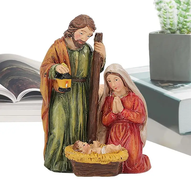 

Jesus Nativity Scene Resin Craft Sculpture Holy Family Figurine Christmas Gift for Table Home Living Room Indoor Ornament