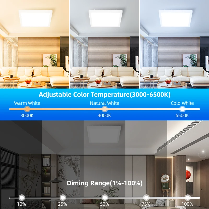 Imagem -02 - Luz de Teto Quadrada Bluetooth para Sala de Estar Brilho Lâmpada Regulável Luz de Painel com Controle Remoto Ac110265v 28w