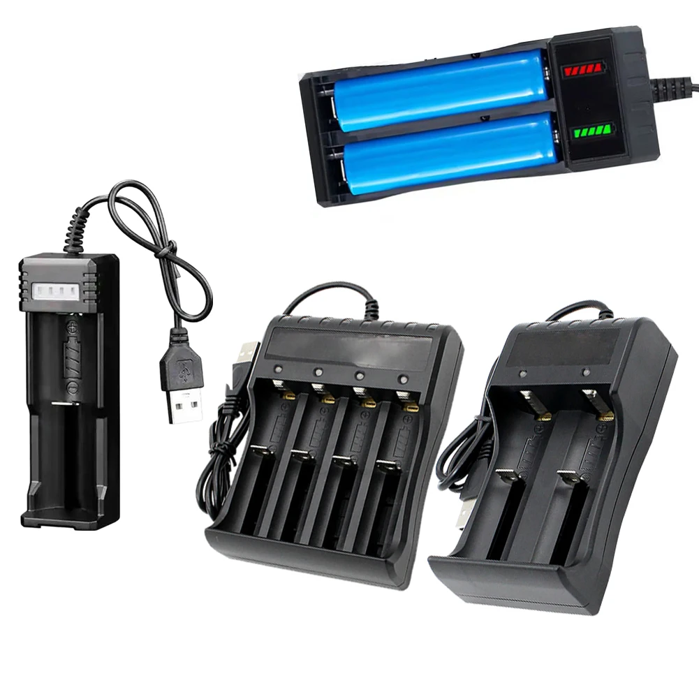 1pc Sinlge Dual Slot USB Smart Battery Charger Chargering For 14500 18500 26650 3.7V Battery Power Tool Accessories Black