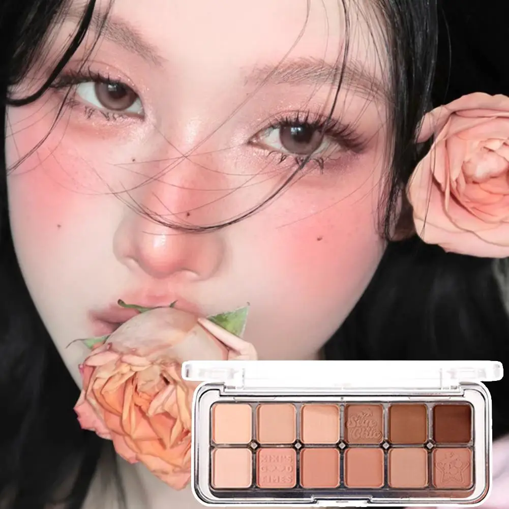 Misty Muse Paleta de sombras de 12 cores, brilho brilhante, iluminador fosco, blush, paleta de maquiagem multifuncional para mulheres