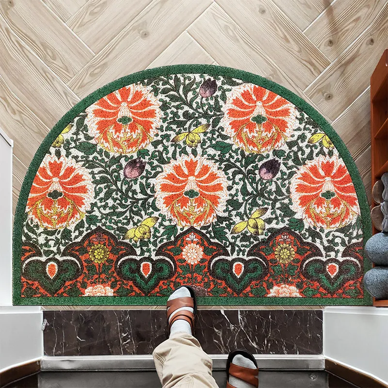 Vintage Flower Doormat Durable Indoor Outdoor Door Mat Heavy Duty Rug Washable Non-slip Modern Carpet Easy Clean Low-Profile Rug