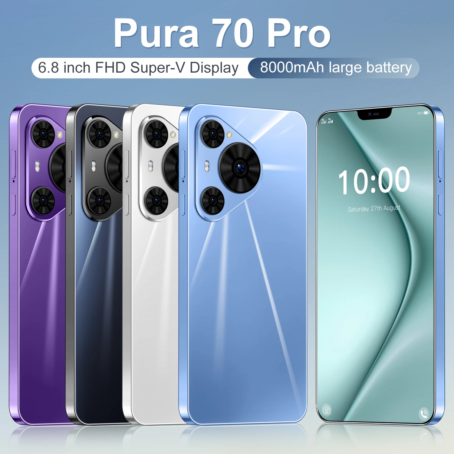 Мобильный телефон Pura 70 Pro, 6,8 дюймов, HD экран, оригинальный смартфон, 22 дюйма, двойная Sim-карта, сотовый телефон Android, разблокированный телефон