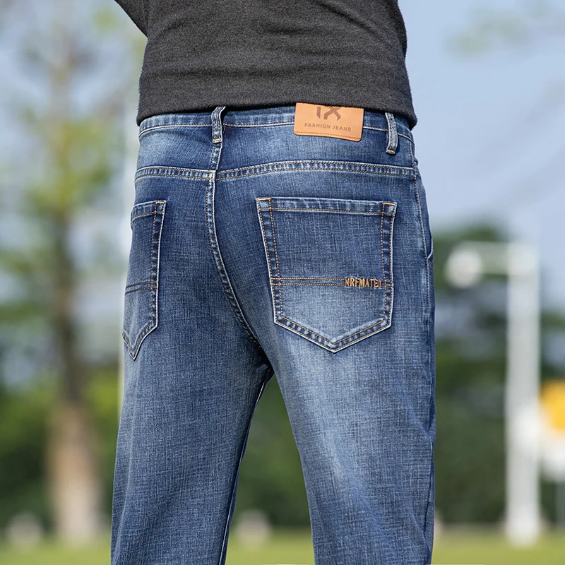 2026 New Autumn Men's Blue Straight-leg Jeans Business Casual Cotton Stretch Denim Pants Male Brand Plus Size 40 42 44